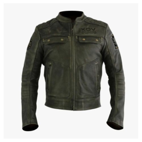 Chamarra Para Moto Kov K- Force Verde De Piel Con Protección Talla XL